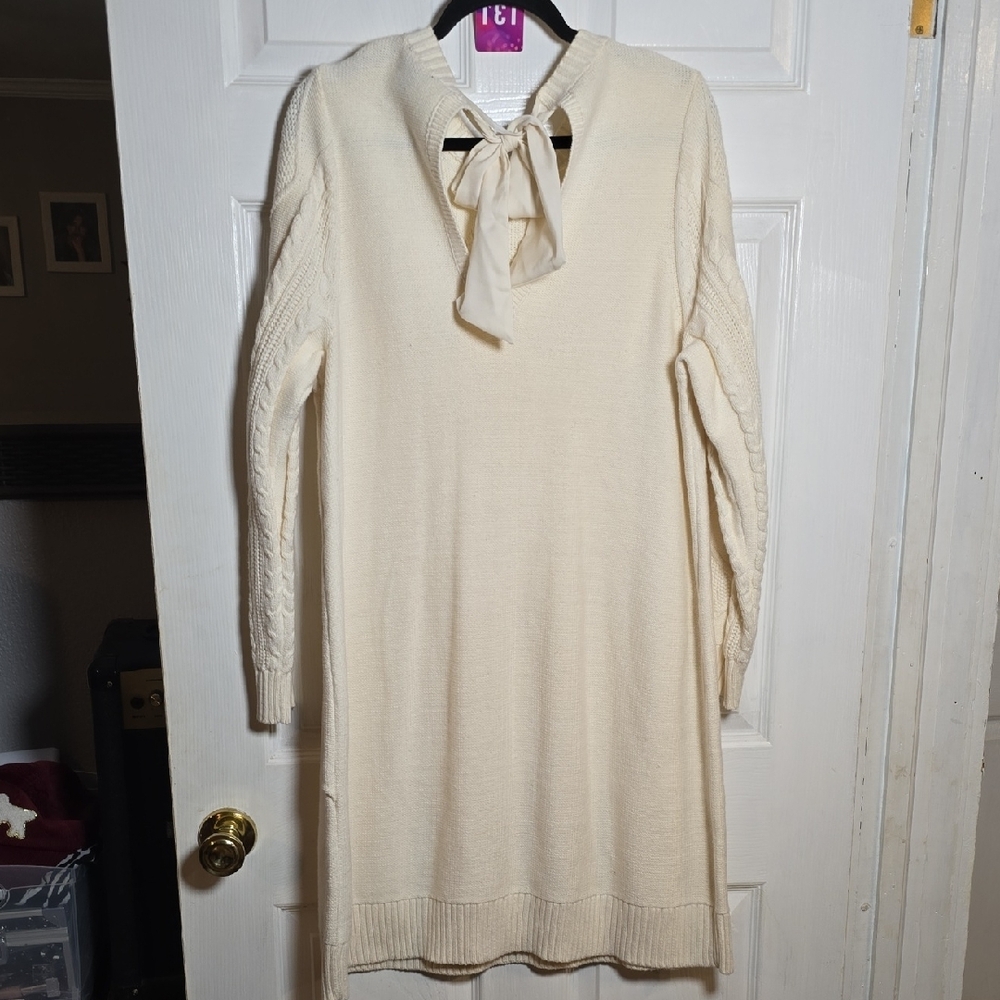 131 Torrid 2 2X Cream Long Sleeve Sweater Dress Off White - Picture 7 of 8